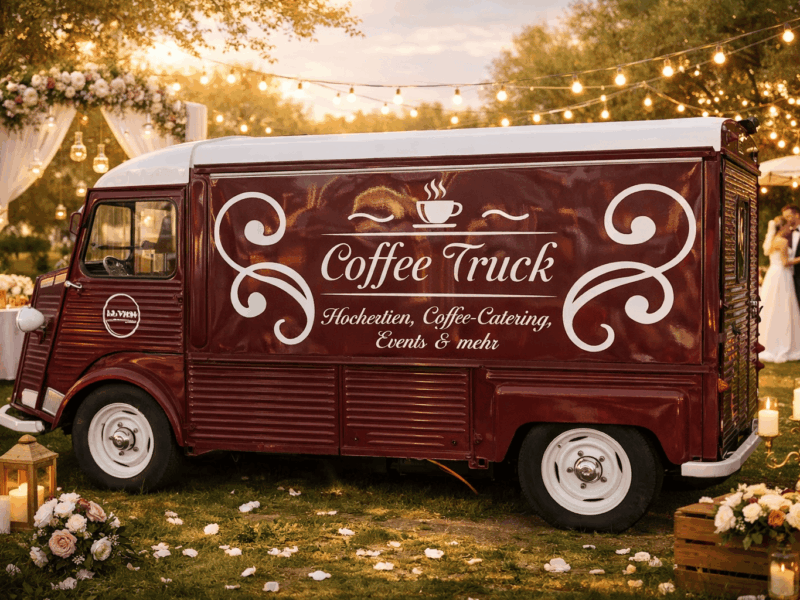 Coffee Truck für Hochzeit in der Schweiz - mobiles Kaffee Catering mit Barista, Vintage Kafeewagen für Hochzeitsfeier und Events von Coffee-Truck.ch
